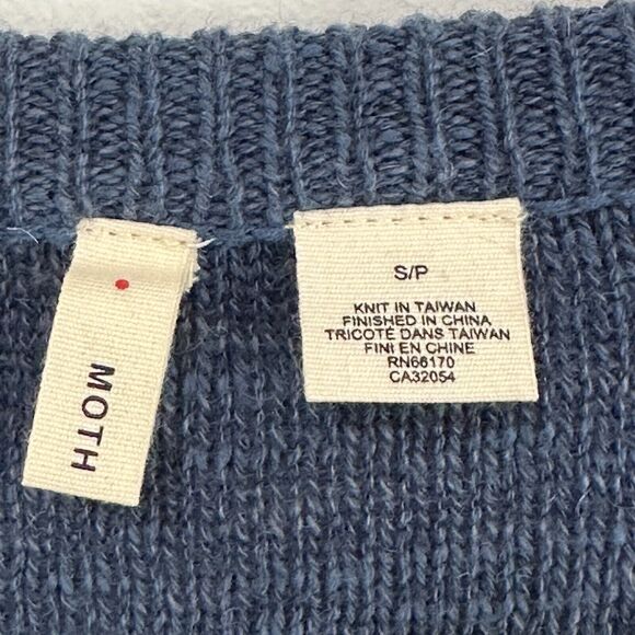 Anthropologie Moth Sweater S Bramble Textured Fringe Alpaca Blend Blue Casual - Picture 5 of 10